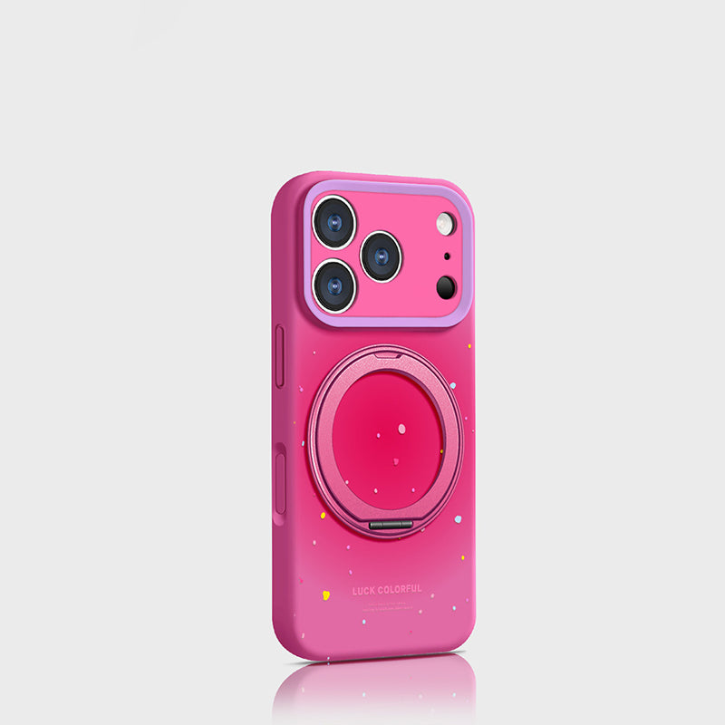 液状シリコン iPhone ケース ローズピンク+回転スタンド
