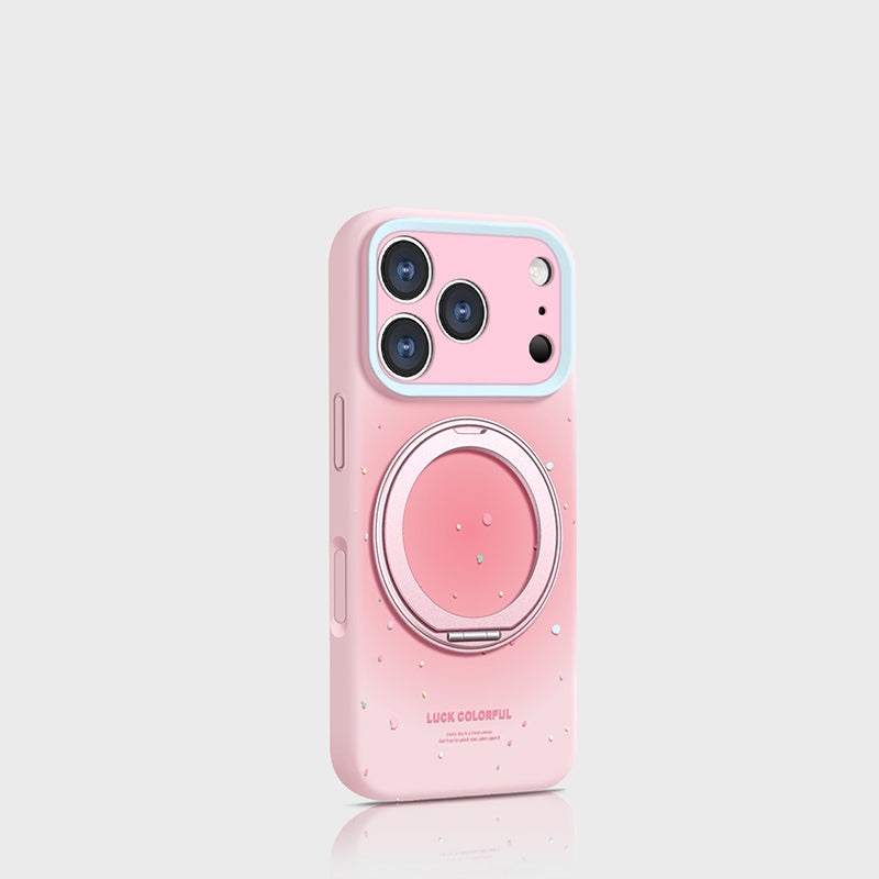 液状シリコン iPhone ケース ベビーピンク+回転スタンド