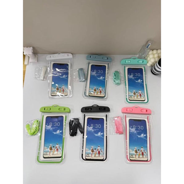 防水スマホポーチ 6色 ブラック ホワイト ピンク ライトブルー ミント グリーン ネックストラップ付き