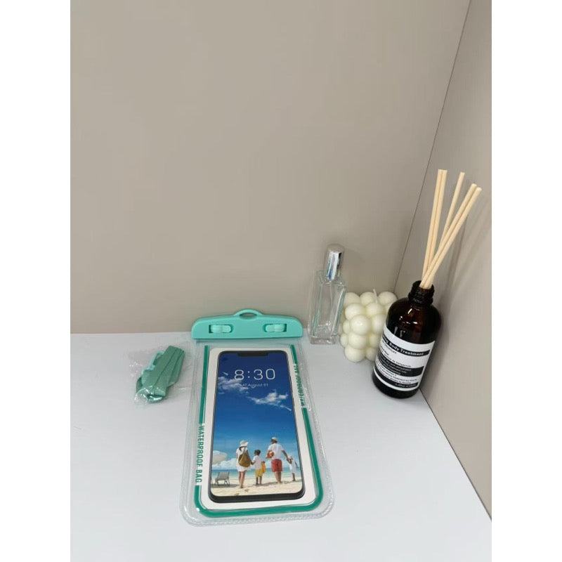 防水スマホポーチ ミントグリーン 海プールお風呂対応 透明タッチ窓