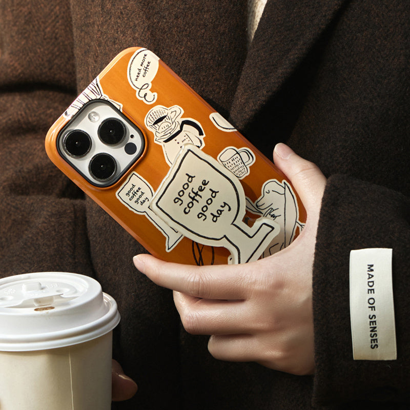 コーヒーイラストデザイン韓国風フィルム二重構造スマホケース