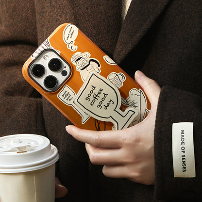 コーヒーイラストデザイン韓国風フィルム二重構造スマホケース