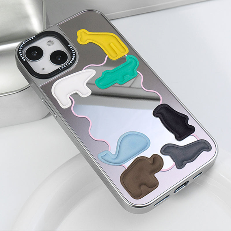 可愛い動物モチーフミラー付きマット加工TPUスマホケース