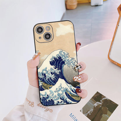 「浮世絵シリーズ」神奈川沖浪裏iPhoneケース浮世絵スマホケース(ブラック)