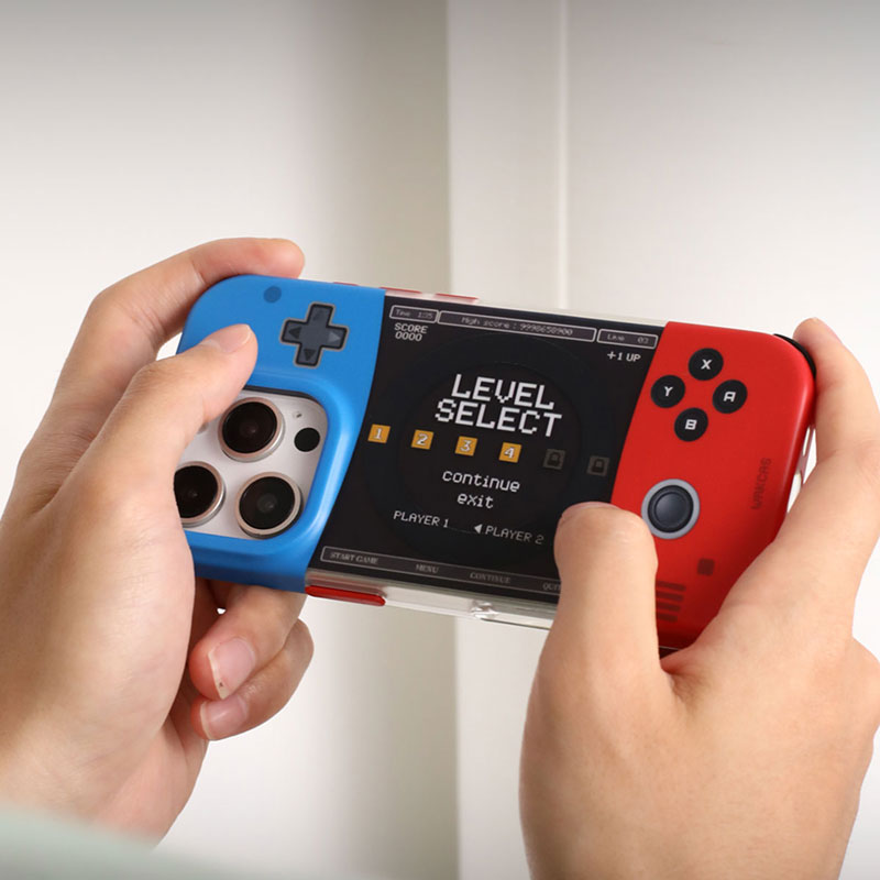 赤青配色ゲーム機モチーフオリジナル個性派マグネット式スマホケース