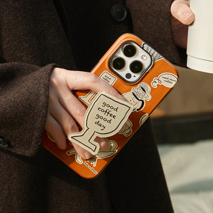 コーヒーイラストデザイン韓国風フィルム二重構造スマホケース