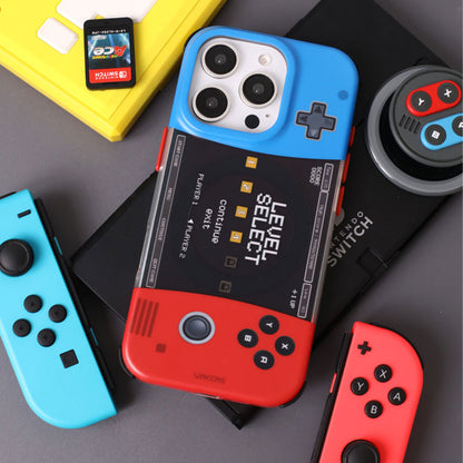 赤青配色ゲーム機モチーフオリジナル個性派マグネット式スマホケース