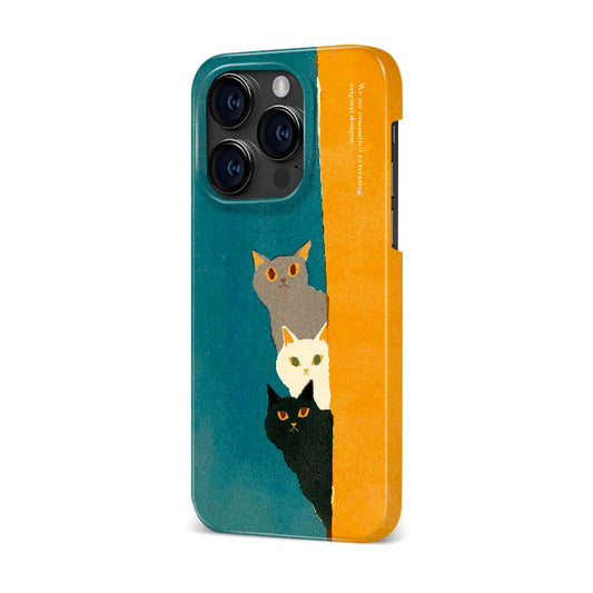 3匹の猫モチーフブルー×イエロー二重構造フィルム加工スマホケース