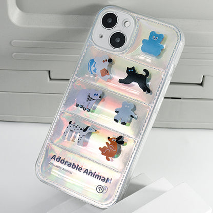 オリジナル可愛い動物モチーフホログラムカード紙付きスマホケース