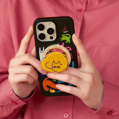 カラフル猫イラスト生分解性素材マグネット式スマホケース