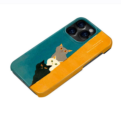3匹の猫モチーフブルー×イエロー二重構造フィルム加工スマホケース
