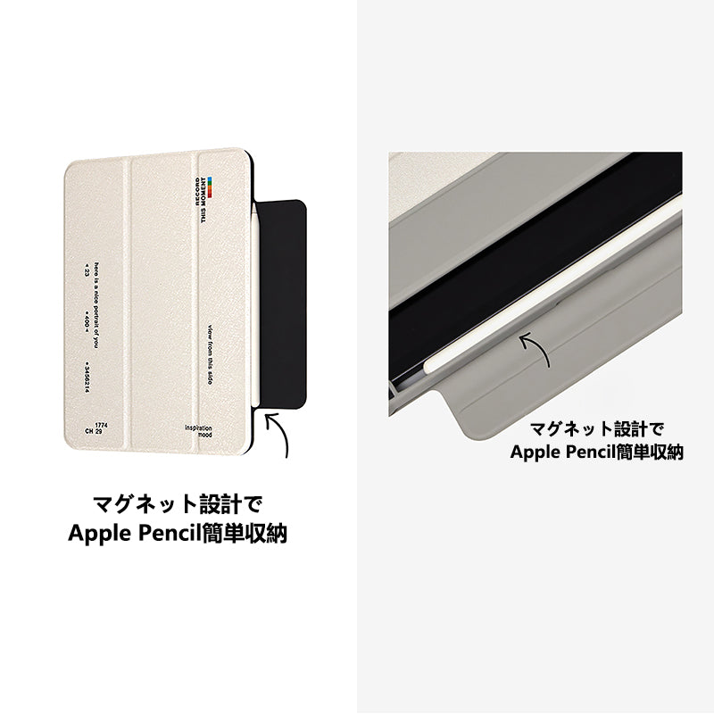 シンプル英文プリントペンスロット付きマグネット式iPadケース