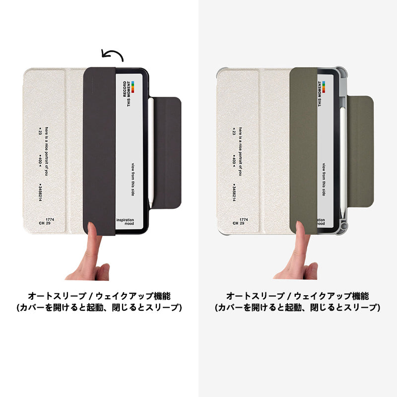 シンプル英文プリントペンスロット付きマグネット式iPadケース