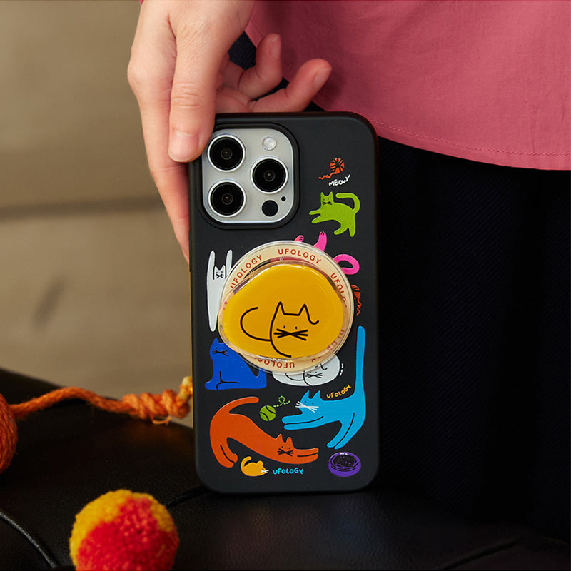 カラフル猫イラスト生分解性素材マグネット式スマホケース