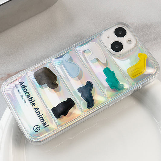 オリジナル可愛い動物モチーフホログラムカード紙付きスマホケース