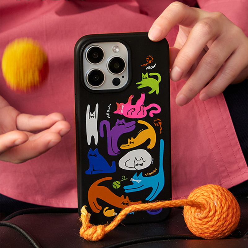 カラフル猫イラスト生分解性素材スマホケース