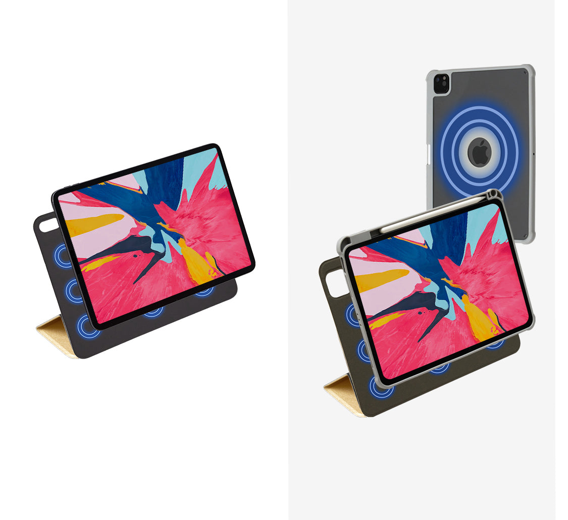 おしゃれな手描きパン柄シンプルペンスロット付きマグネット式iPadケース