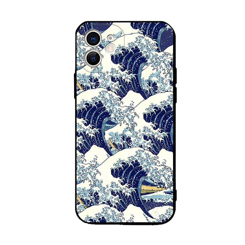 「浮世絵シリーズ」神奈川沖浪裏iPhoneケース浮世絵スマホケース(ブラック)