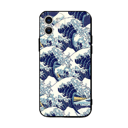 「浮世絵シリーズ」神奈川沖浪裏iPhoneケース浮世絵スマホケース(ブラック)