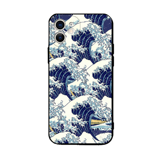「浮世絵シリーズ」神奈川沖浪裏iPhoneケース浮世絵スマホケース(ブラック)