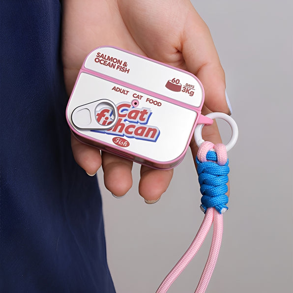 帶有寵物食品罐圖案綁帶的磁性 AirPods 保護殼