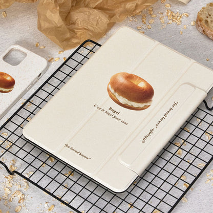ベーグル柄おしゃれシンプルペンスロット付きマグネット式iPadケース
