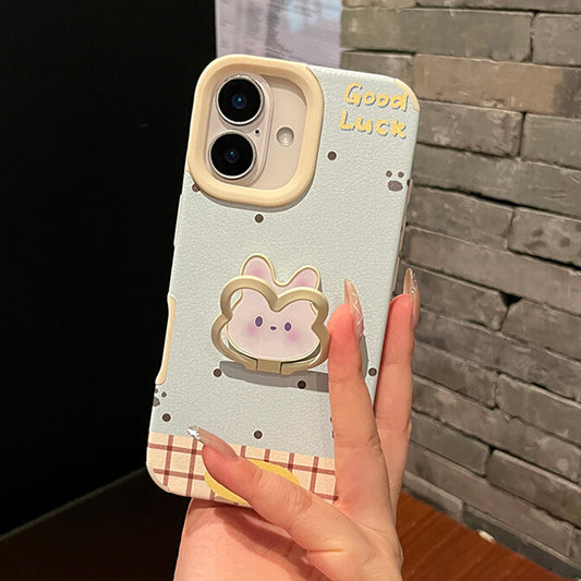 可愛いドット柄うさぎモチーフスタンド付きPUレザースマホケース