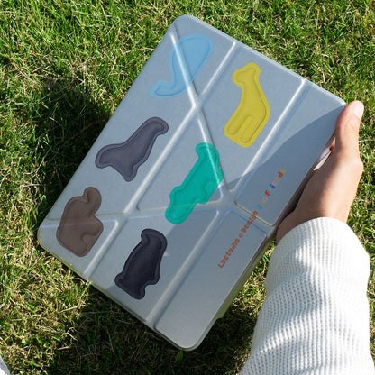 動物モチーフラメフィルム付き三つ折り式マグネットiPadケース