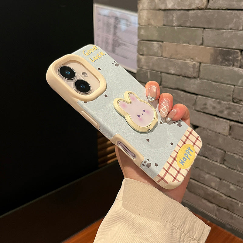 可愛いドット柄うさぎモチーフスタンド付きPUレザースマホケース
