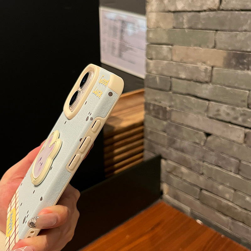 可愛いドット柄うさぎモチーフスタンド付きPUレザースマホケース