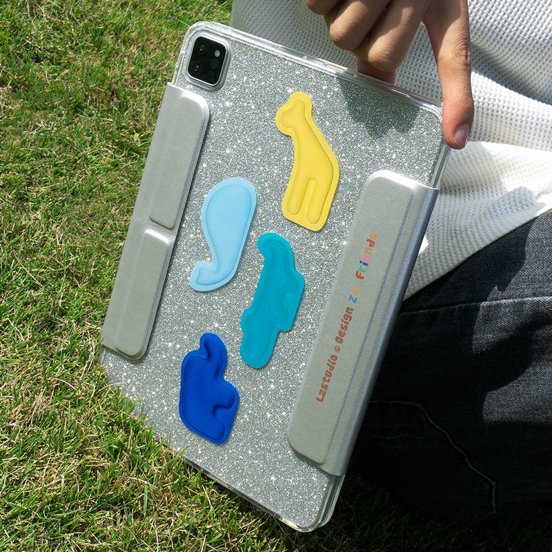 動物モチーフラメフィルム付き三つ折り式マグネットiPadケース